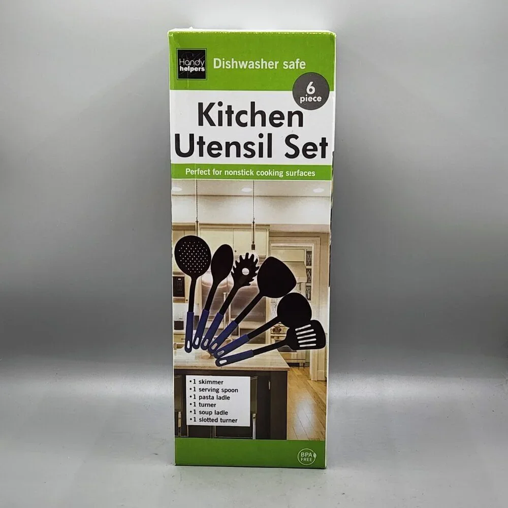 New 6 Piece Kitchen Utensil Set Plastic Nylon Non Scratch Cooking Black